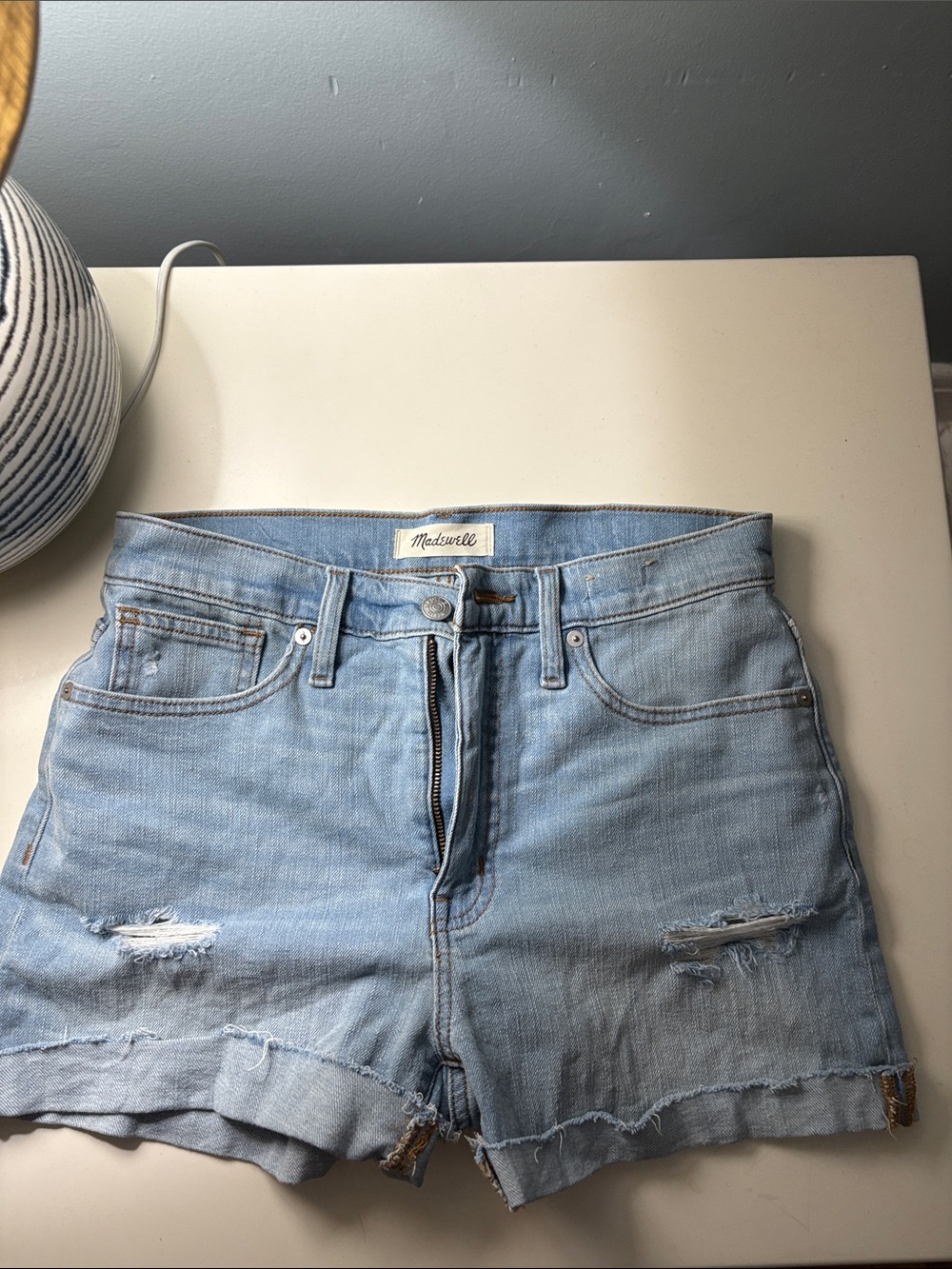 Madewell Light Blue Distressed Denim Shorts